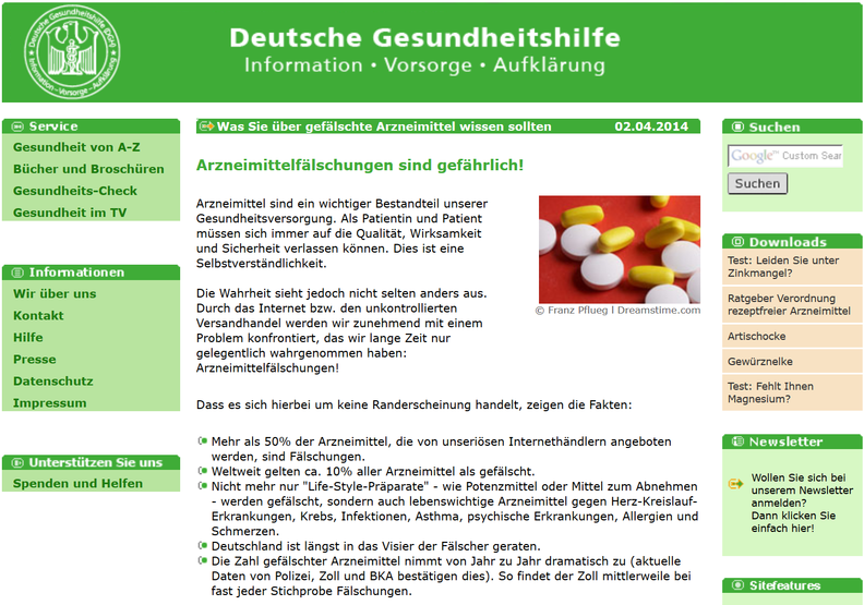 Screenshot Arzneimittelfälschungen
